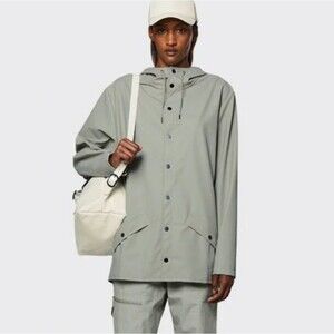 RAINS Hooded Unisex Jacket Coat W3 Cement Size XS No. 12010